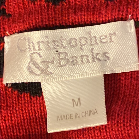 Christopher & Banks Open Front Sweater Size Medium Red Black Floral Print - Picture 6 of 8